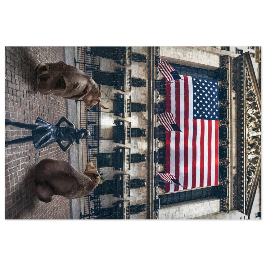 Bandera americana de oso y toro - Puzzle de comerciantes (1000 piezas)