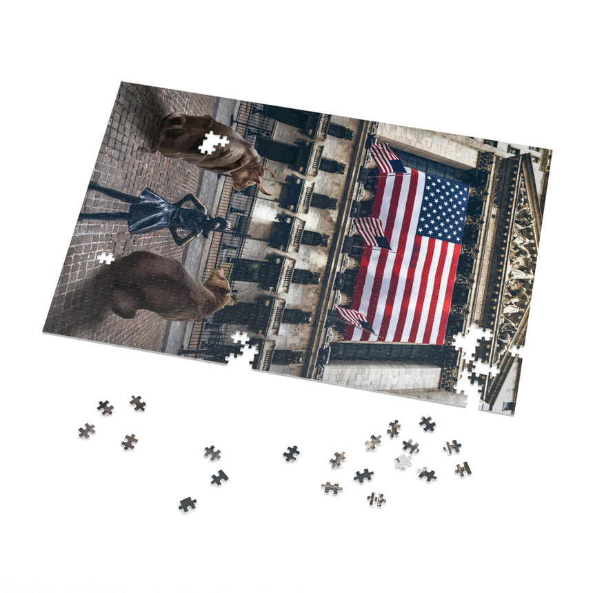 Bandera americana de oso y toro - Puzzle de comerciantes (1000 piezas)