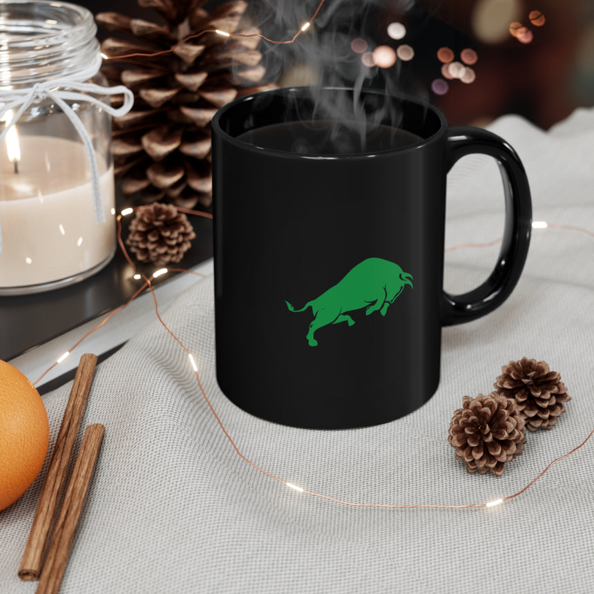 Taza Negra con Toro Verde de 11oz