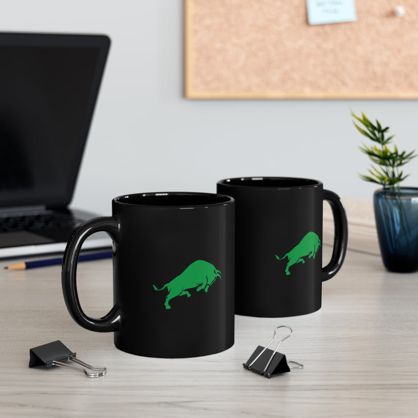 Taza Negra con Toro Verde de 11oz
