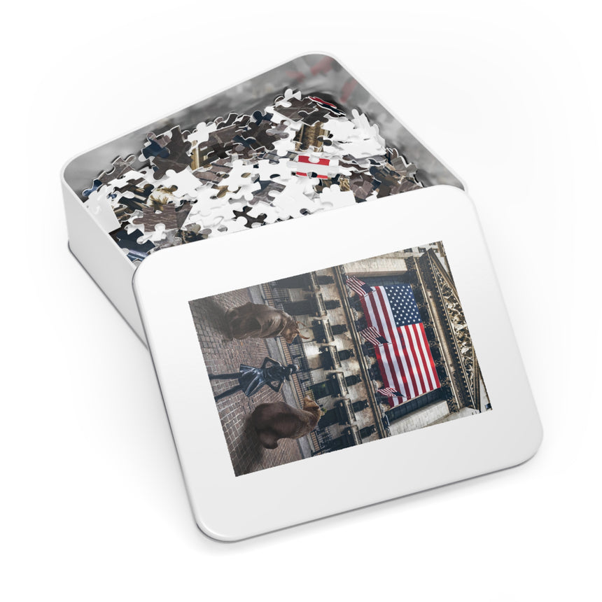 Bandera americana de oso y toro - Puzzle de comerciantes (1000 piezas)