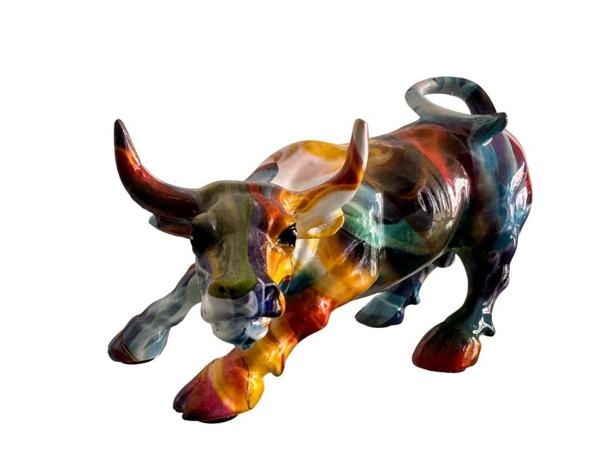 Colorful Ceramic Bull Figure - Symbol of Prosperity and Strength