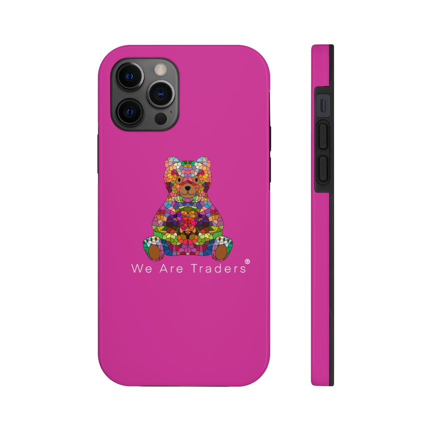 Fundas rígidas para teléfono con diseño de oso mosaico grande morado
