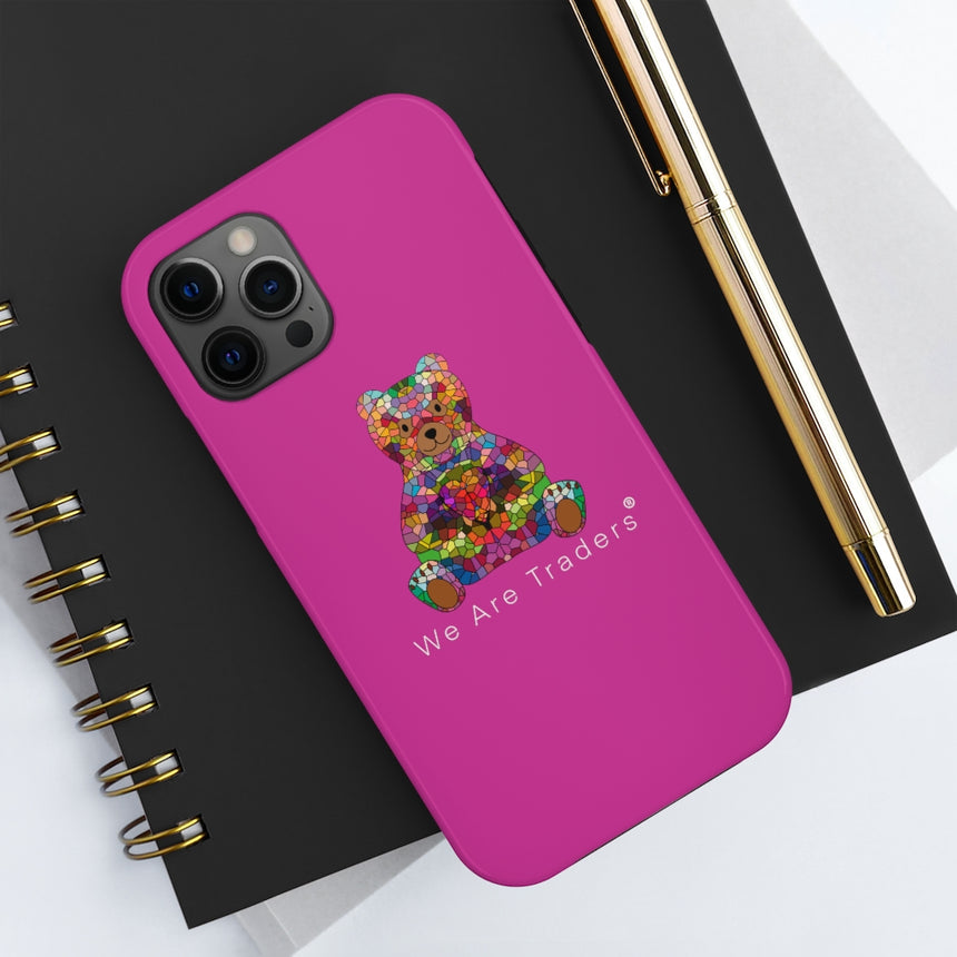 Fundas rígidas para teléfono con diseño de oso mosaico grande morado